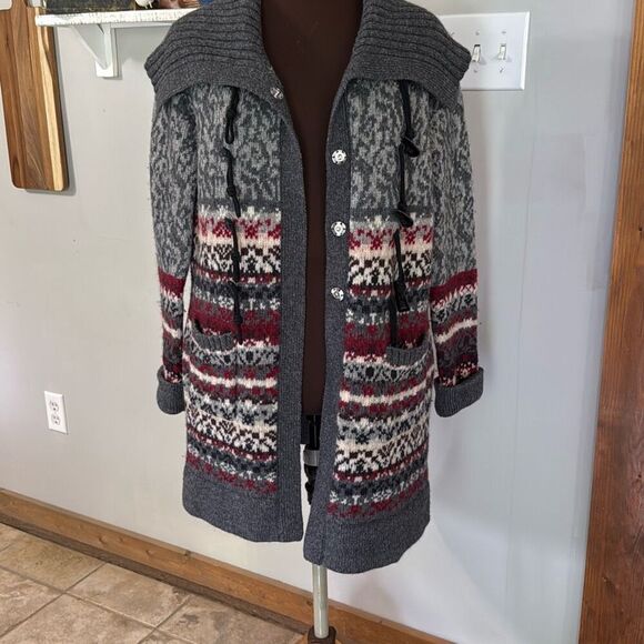 Bob Timberlake chunky lambswool duster cardigan sweater womens size XL red gray - Picture 3 of 11